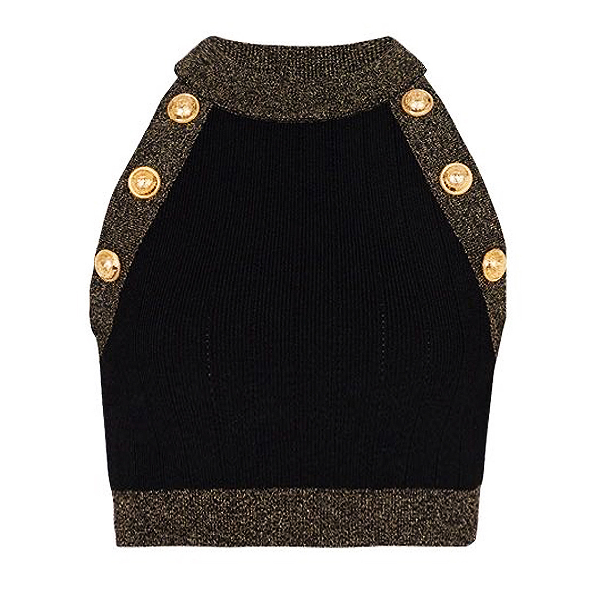 Zjyt sommar kvinnors ärmlösa stickade crop tops färgblock halterneck knappar tröjor kjol stickade plagg dam: L / Himmelsblå