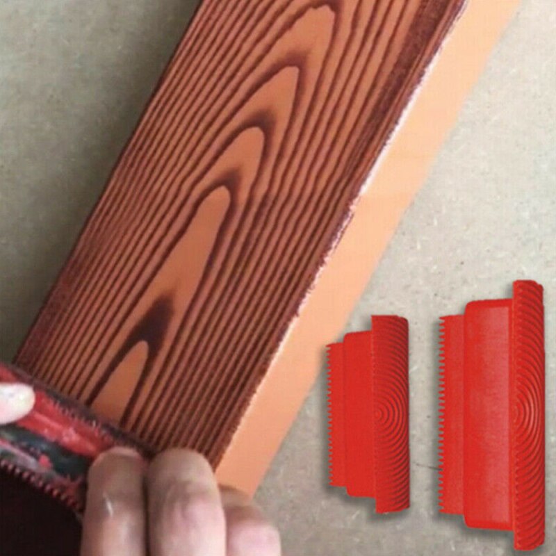 2pcs/set Red Rubber Wood Grain Paint Roller DIY Graining Painting Tool Wood Grain Pattern Wall Painting Roller Home Tool