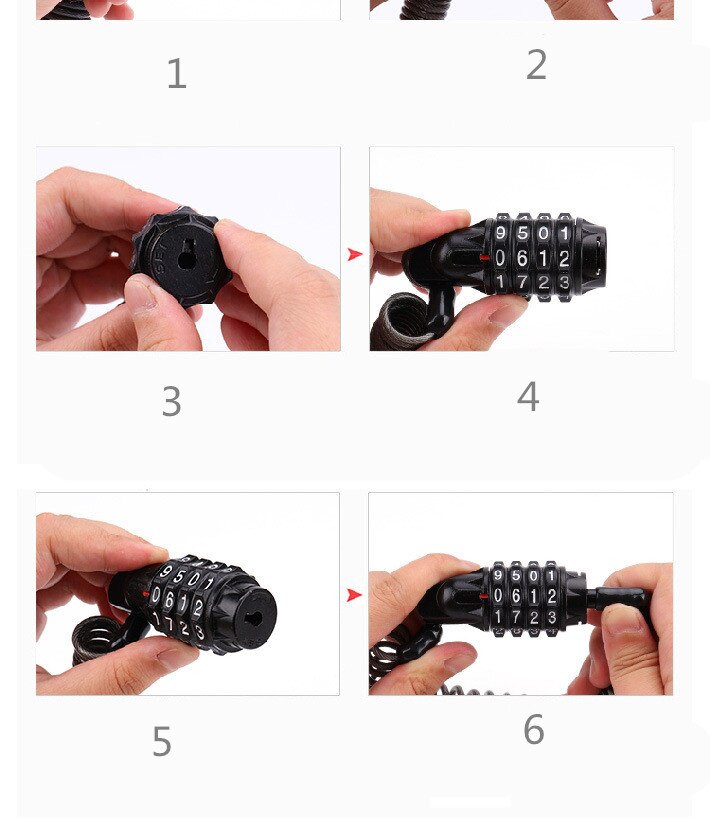 Bike 180cm Chains Blocks and anti-theft Cord Cable Lock Tough Security Coded Steel Wiring Bicycle Lock 4 Digit Code Combination