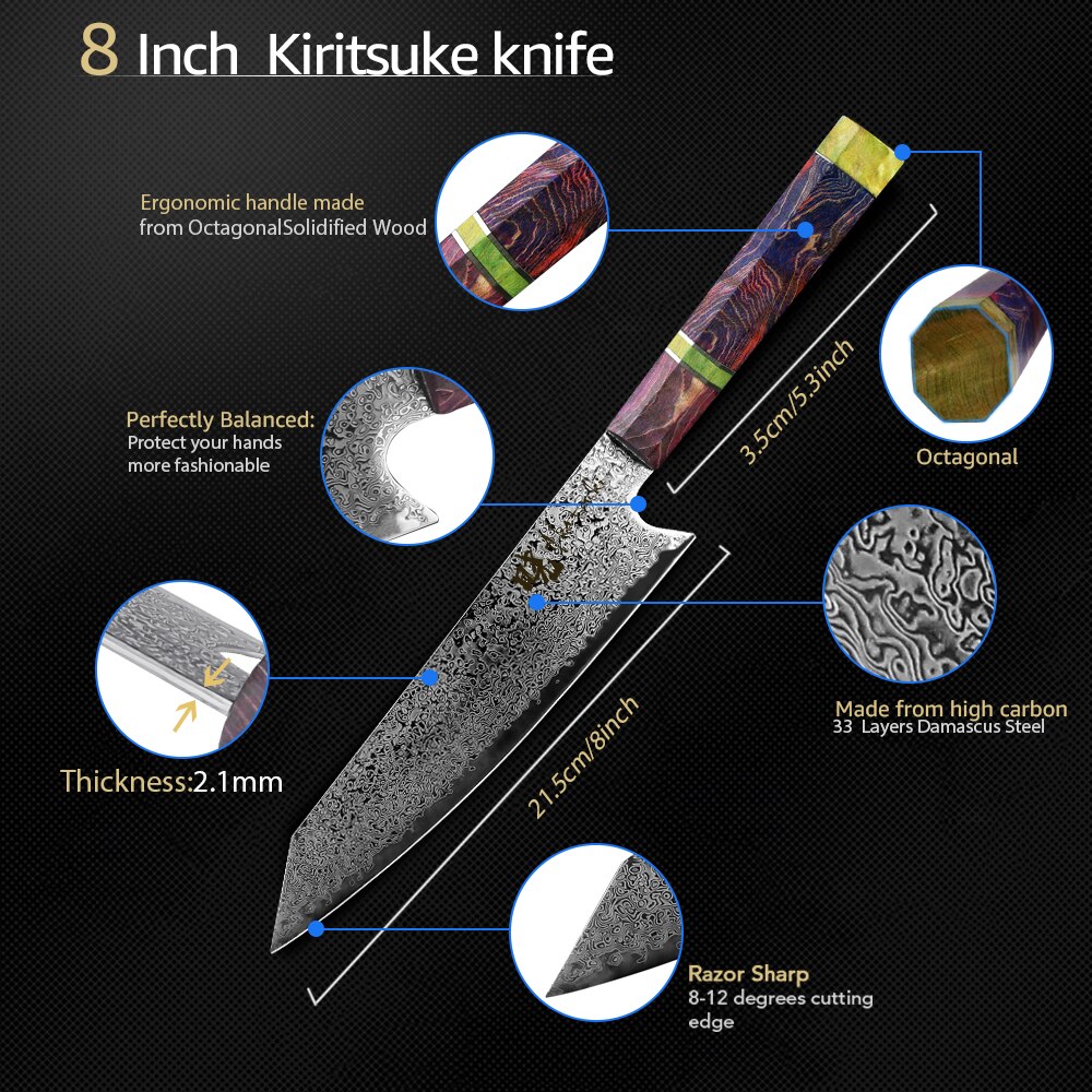 Kitchen Damascus Knife 8 Inch Japanese Kitchen Chef Gyuto Santoku Meat Cleaver Cooking Stable Wood Handle 67 Layers VG10 Steel