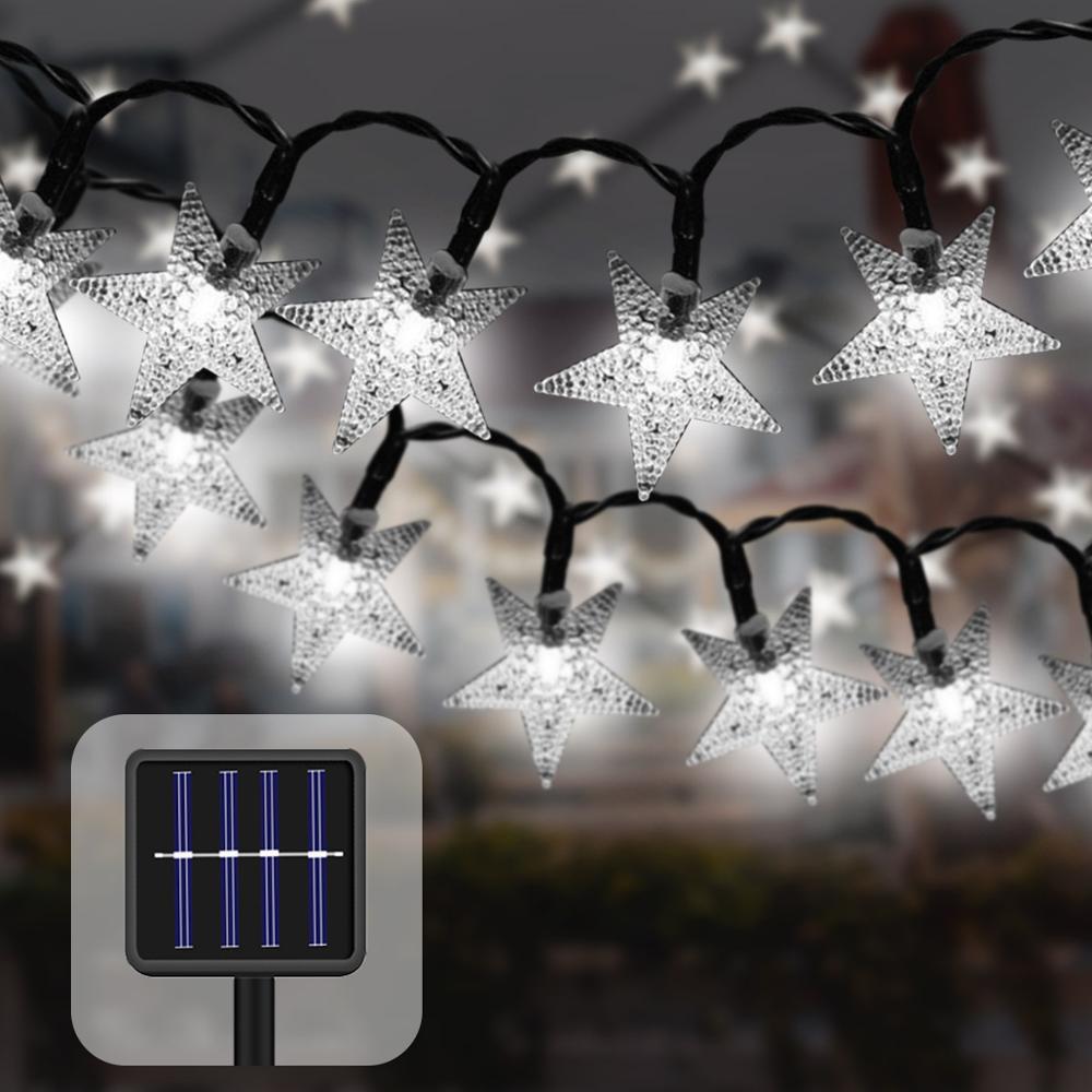 Luz LED de estrella de energía Solar 100/200, guirnaldas parpadeantes, lámpara de Navidad, , Halloween, Hada de la decoración, luces de jardín: White