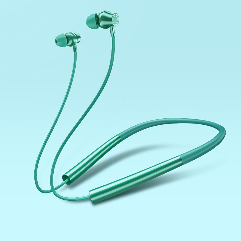 KTUXB-auriculares inalámbricos con Bluetooth 5,0, dispositivo con banda magnética para el cuello, a prueba de agua IPX5, con micrófono y cancelación de ruido: Green