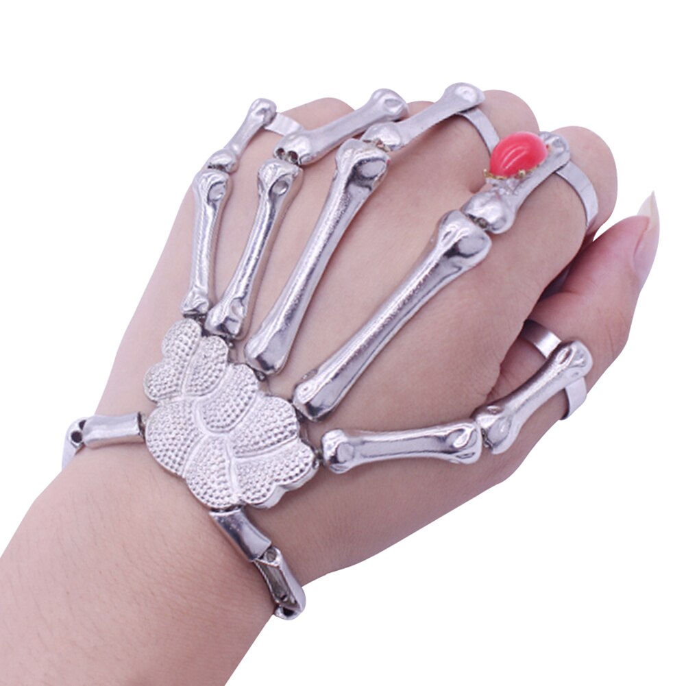 Punk Faux Ruby Skeletschedel Bone Hand Vingers Ringen Armband Party Bangle Skelet Bone Hand Armbanden Bangles Halloween