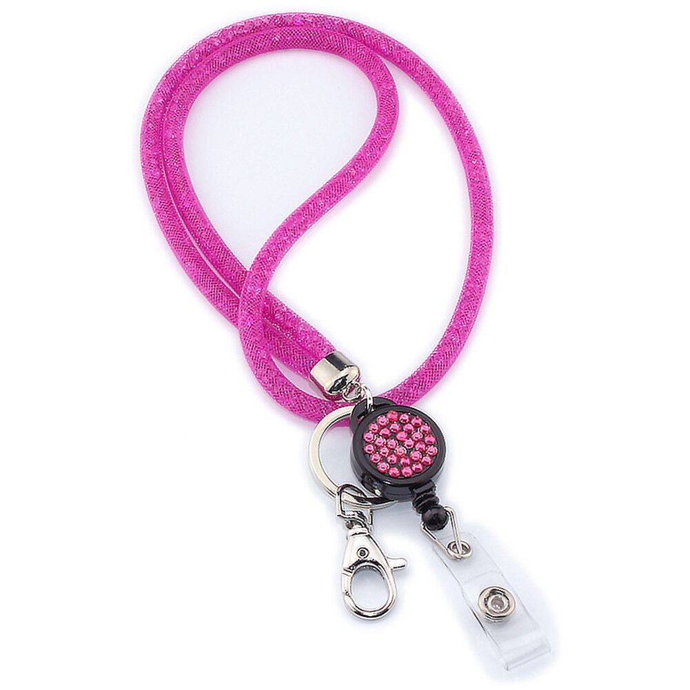 Mobile Phone Lanyard Crystal Hanging Rope Badges Keychain Lightweight Necklace Strap For Cellphones Mesh Holder Office Universal: Pink