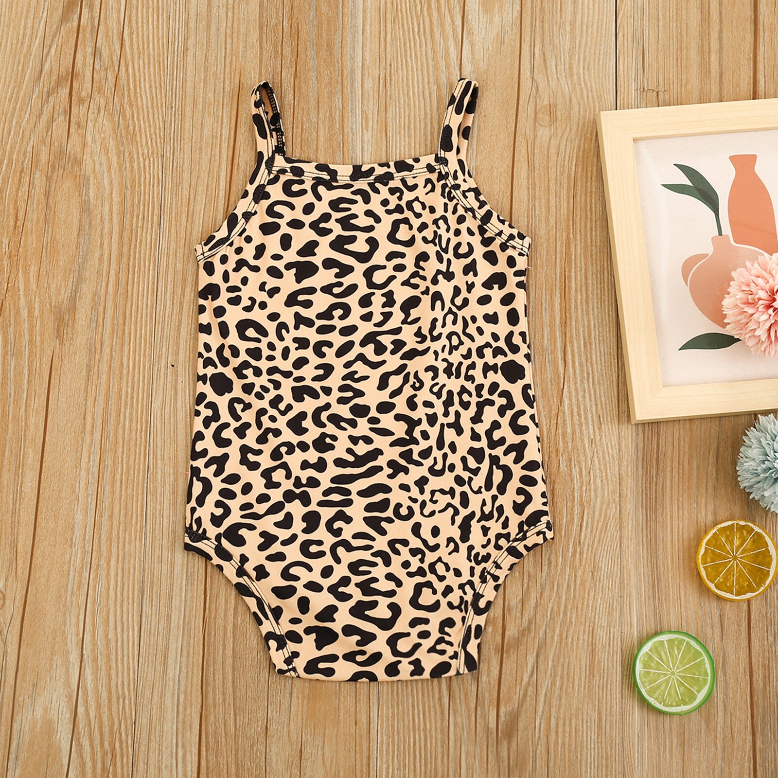 0-24M Baby Zomer Kleding Meisjes Jongens Toevallige Romper Kaki Luipaard Gedrukt Patroon Boothals Mouwloze Junmpsuits