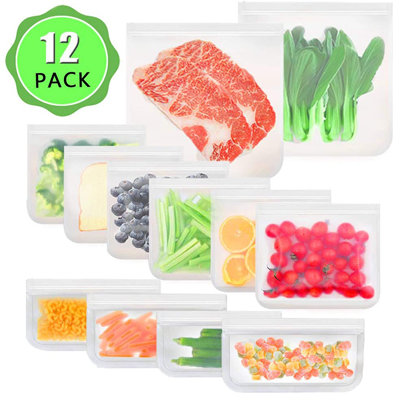 6/12 pakke ziplock genanvendelige madopbevaringsposer bpa gratis lækagesikre snacksposer til frokost fryser frugt fda grade madopbevaringspose