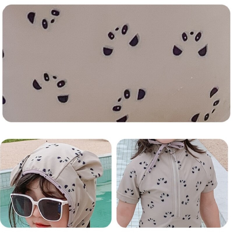 Maillot de bain imprimé Panda pour bébé garçon et fille, ensemble 2 pièces avec bonnet, pour enfant en bas âge de 1 à 7 ans