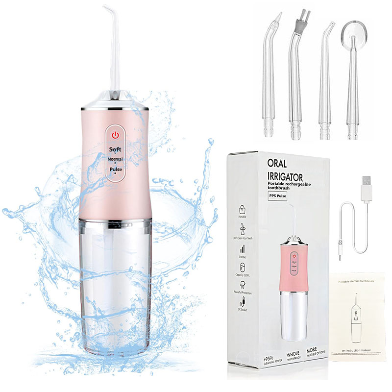 Batterie puissante Portable électrique Pick Ipx7 3 Modes brosse à dents étanche Combo bretelles enfants irrigateur Oral eau dentaire Flosser: Rose