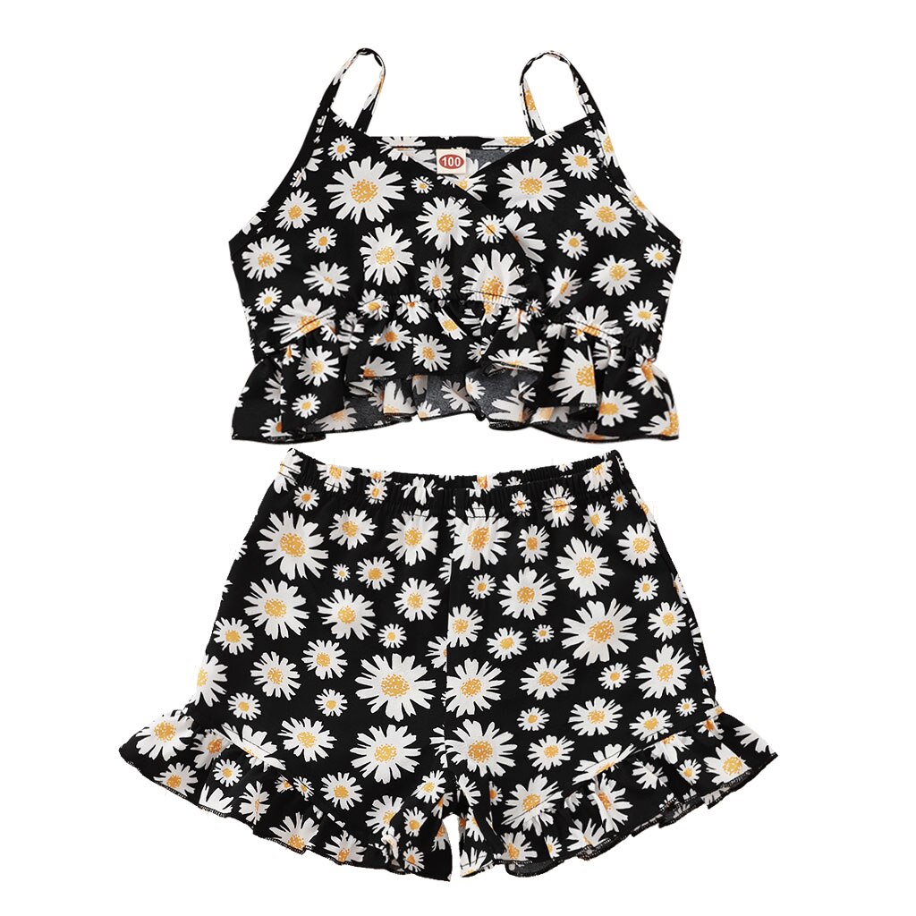 Della ragazza dei bambini set, senza maniche floreale senza spalline top e short di estate vestito vestito set 1-5Y: 2T