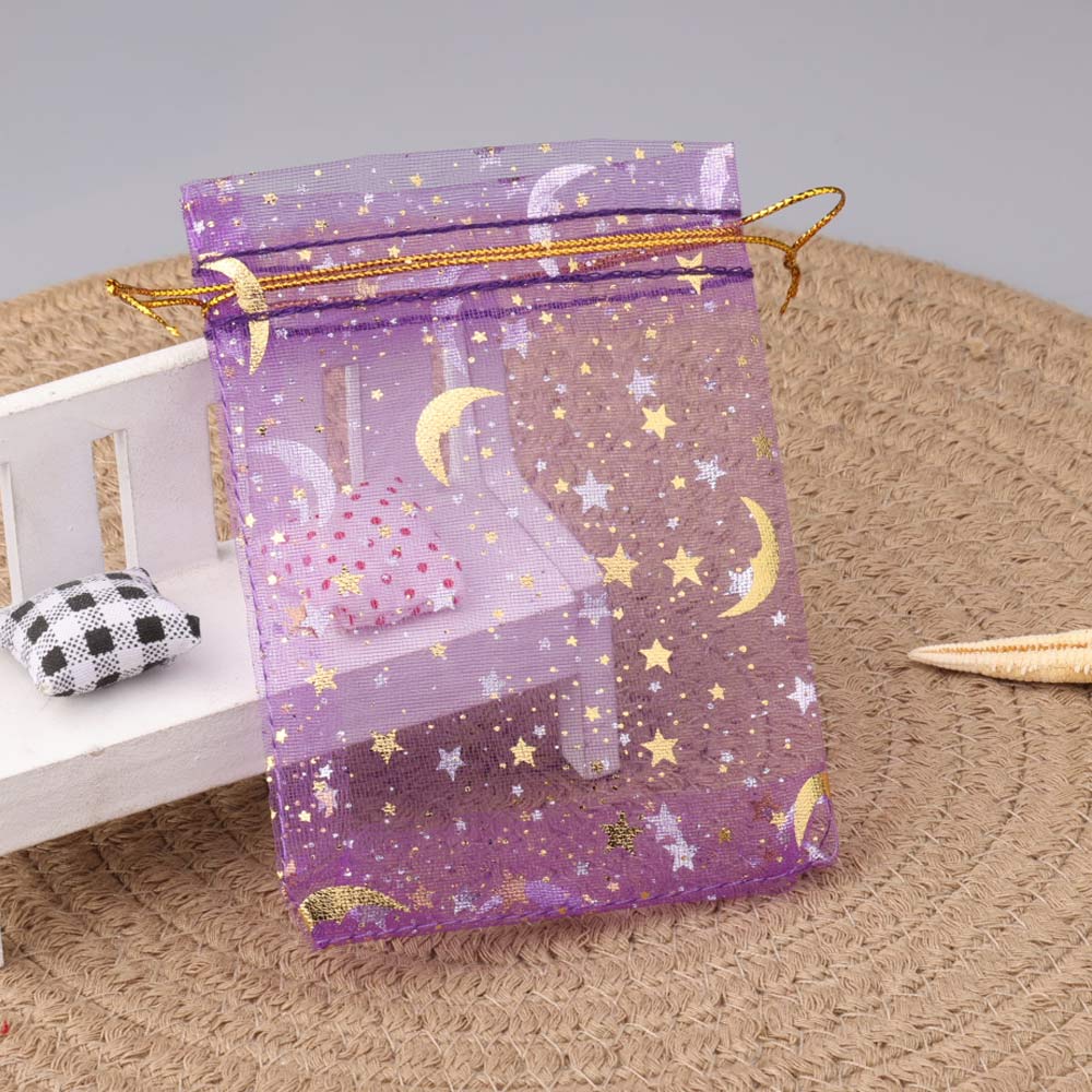 Sac en organza lune et étoile, pocommuniste multicolores pour fête de mariage, sac à bonbons, emballage de bijoux, 7x9 cm, 9x12 cm, 10x15cm, 50 pièces par lot: Violet / 9.5x9.5x11 cm