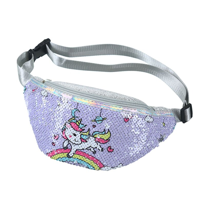 Kids Sequins Printing Unicorn Waist Bag For Women Fanny Packs Girls Shoulder Bag Travel Mobile Phone Bags