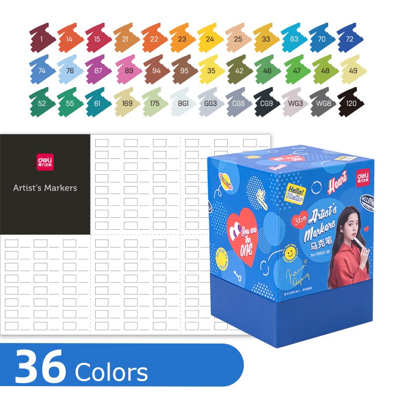 Deli Art Marker Set 24/36/48/60 Colors Dual Tip Art Marker Pens Fine Liner Markers Watercolor Drawing Painting Pen School: 36 Colors Pen