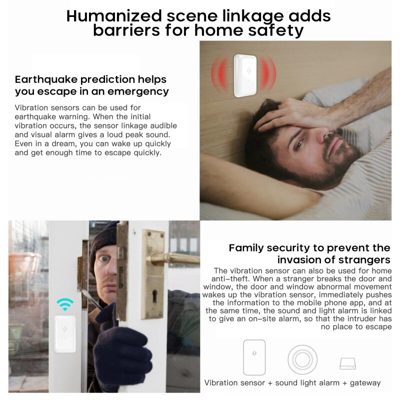Tuya Smart Vibration Sensor Zigbee 3.0 Shock Sensor Built In Motion Sensor Anti-theft Detect Alarm Smart Life APP Control