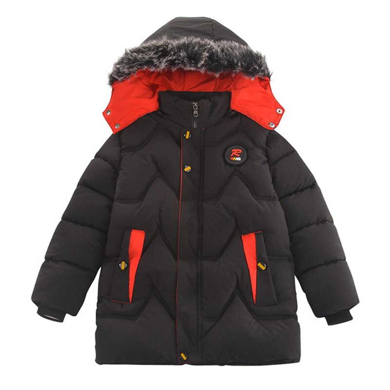 Jaqueta de algodão quente com capuz, casaco grosso de algodão para meninos, jaqueta casual de inverno com gola de pele e capuz: Preto / 7-8T 140