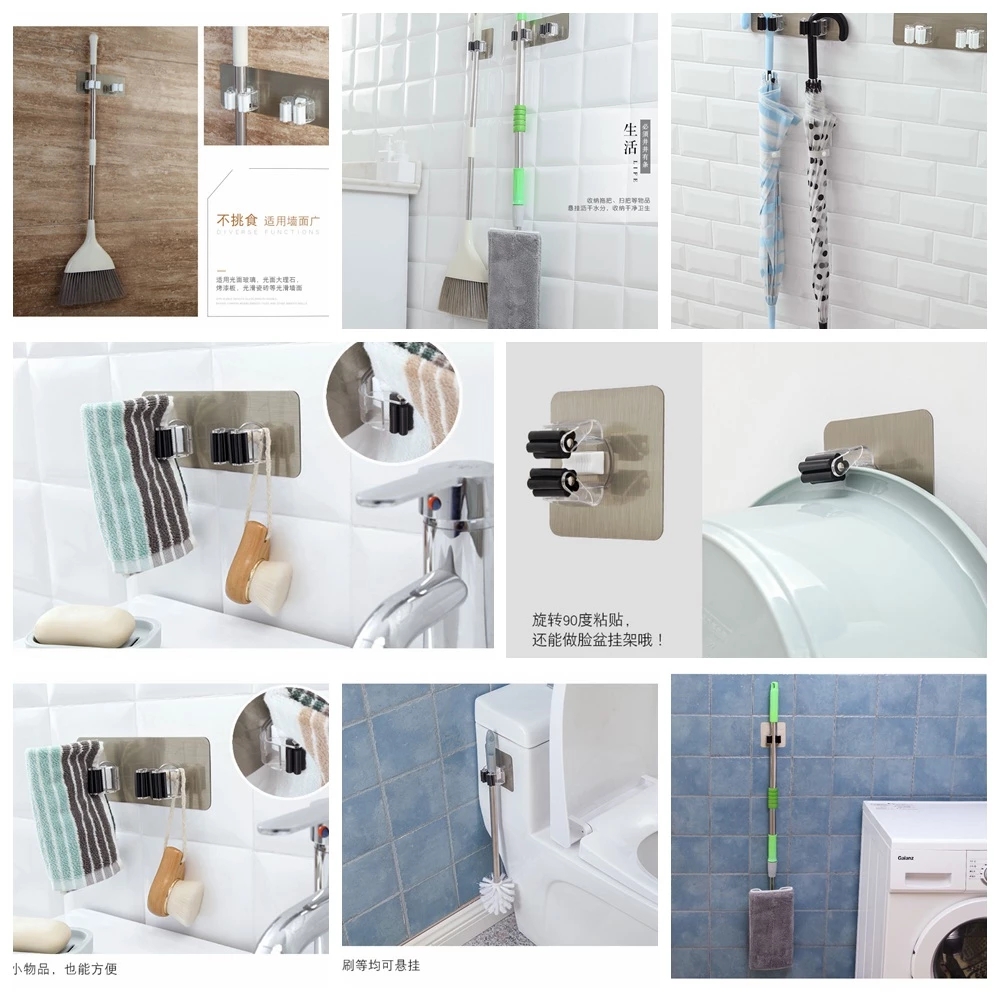 Selbstklebende Mehrzweckhaken für Küche und Badezimmer, Wandmontage, Mopp-Organizer, Halfter, Bürste, Besen-Organizer, stärker Aufhänger