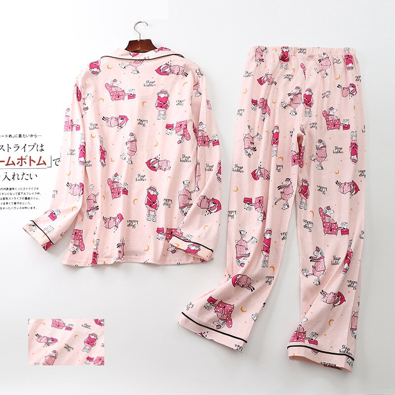 Pyjama dames s 100%  katoenen 2-- delige pyjama lange mouwen broek nachtkleding herfst winter pyjama dames print cartoon huiskleding