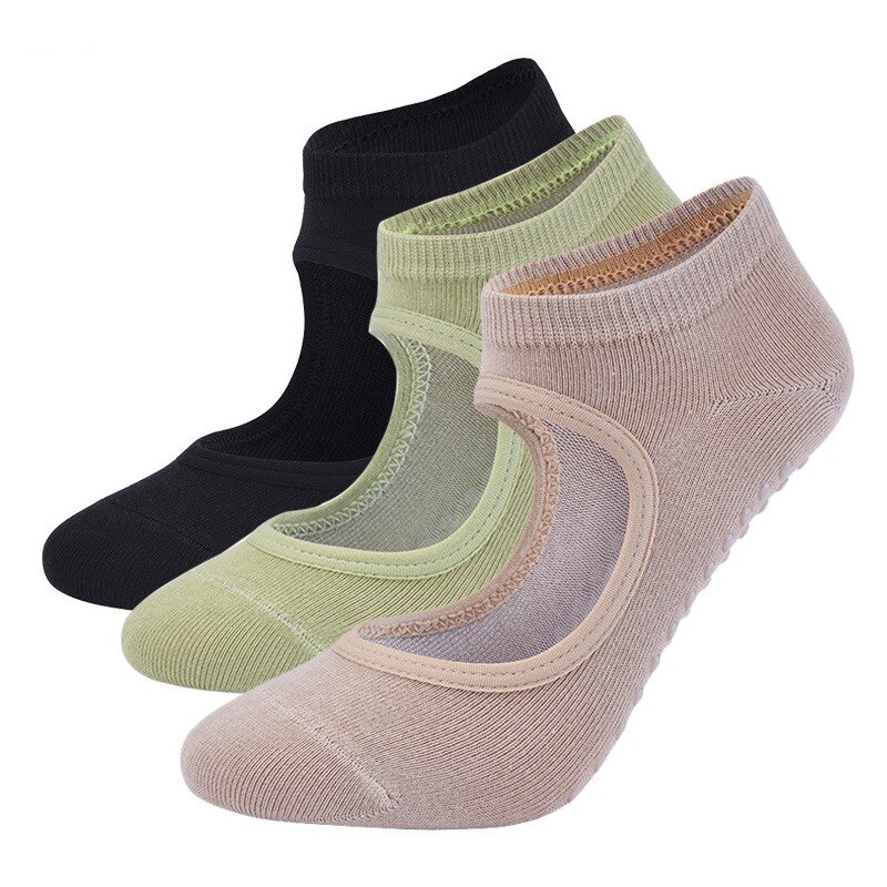 Rückenfreie yoga-socken für damen, schnelltrocknend, rutschfest dank silikonsohle, atmungsaktiv, aus baumwolle, ideal für pilates, ballett und gymnastik.