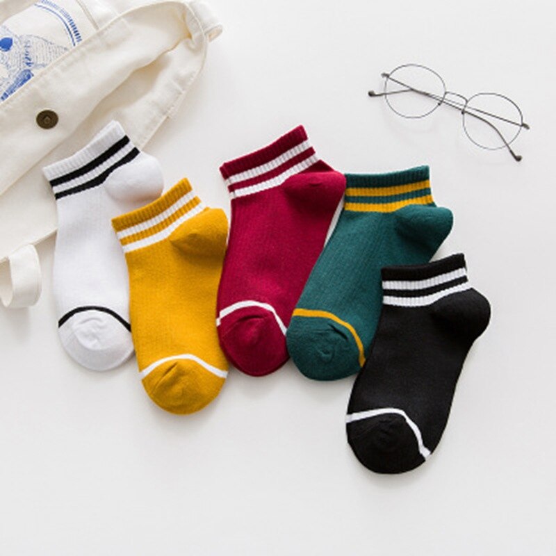 10 pieces = 5 pairs of women's socks shallow mouth Korean lovely summer cotton thin low top striped two bar tide boat socks wome