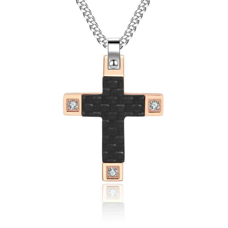 Yoiumit Men&#39;s Stainless Steel Diamond Cross Pendant Two Color Gold Plated Boys Necklace Chain Party Jewelry: Default Title