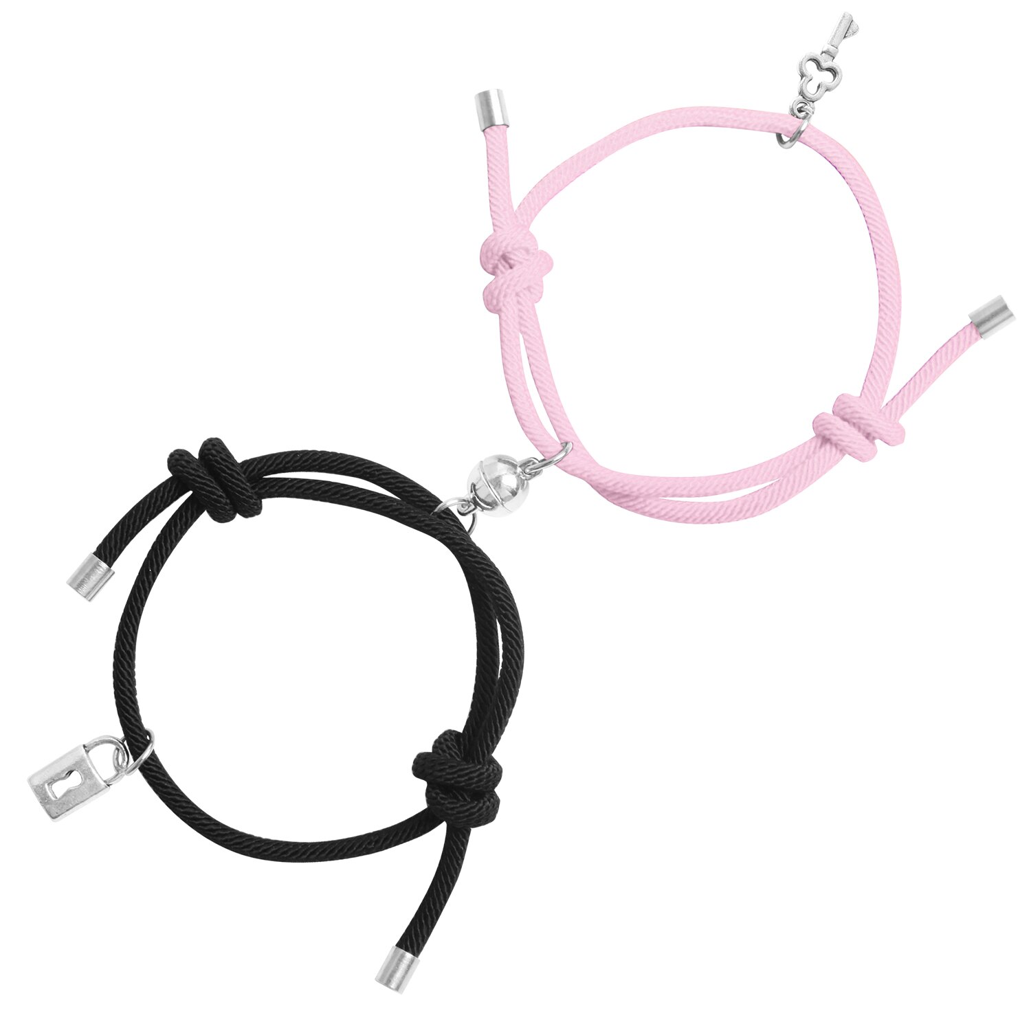 2 pçs par pulseiras para mulheres masculino charme bloqueio chave amizade corda trançado distância pulseira magnética amante corda jóias: Black Pink