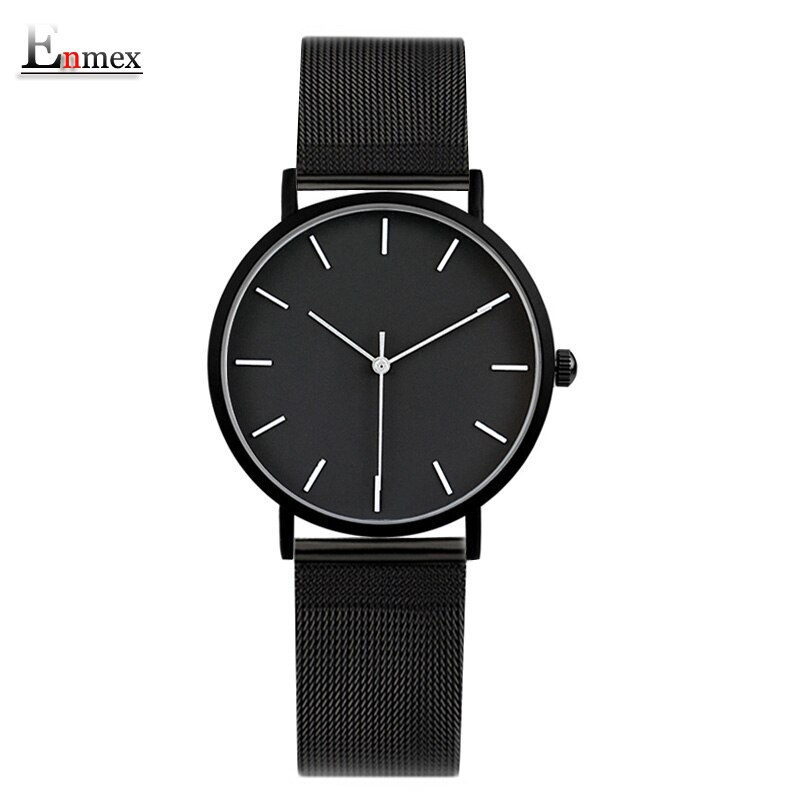 Enmex cool style lady wristwatch Brief vogue simple stylish Black and white face stainless steel quartz clock watch: E8006