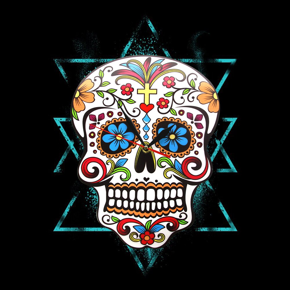 1 pala meksikolainen kuolleiden päivä seinäkello kukka kallo dia de los muertos seinäkello moderni karkki sokeri kallo halloween