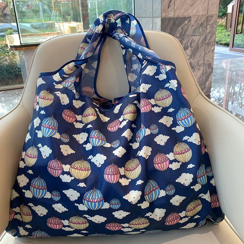 Large size nylon women's shopper reusable foldable bag shopping bag handbag environmental bag out shoulder bag: 005