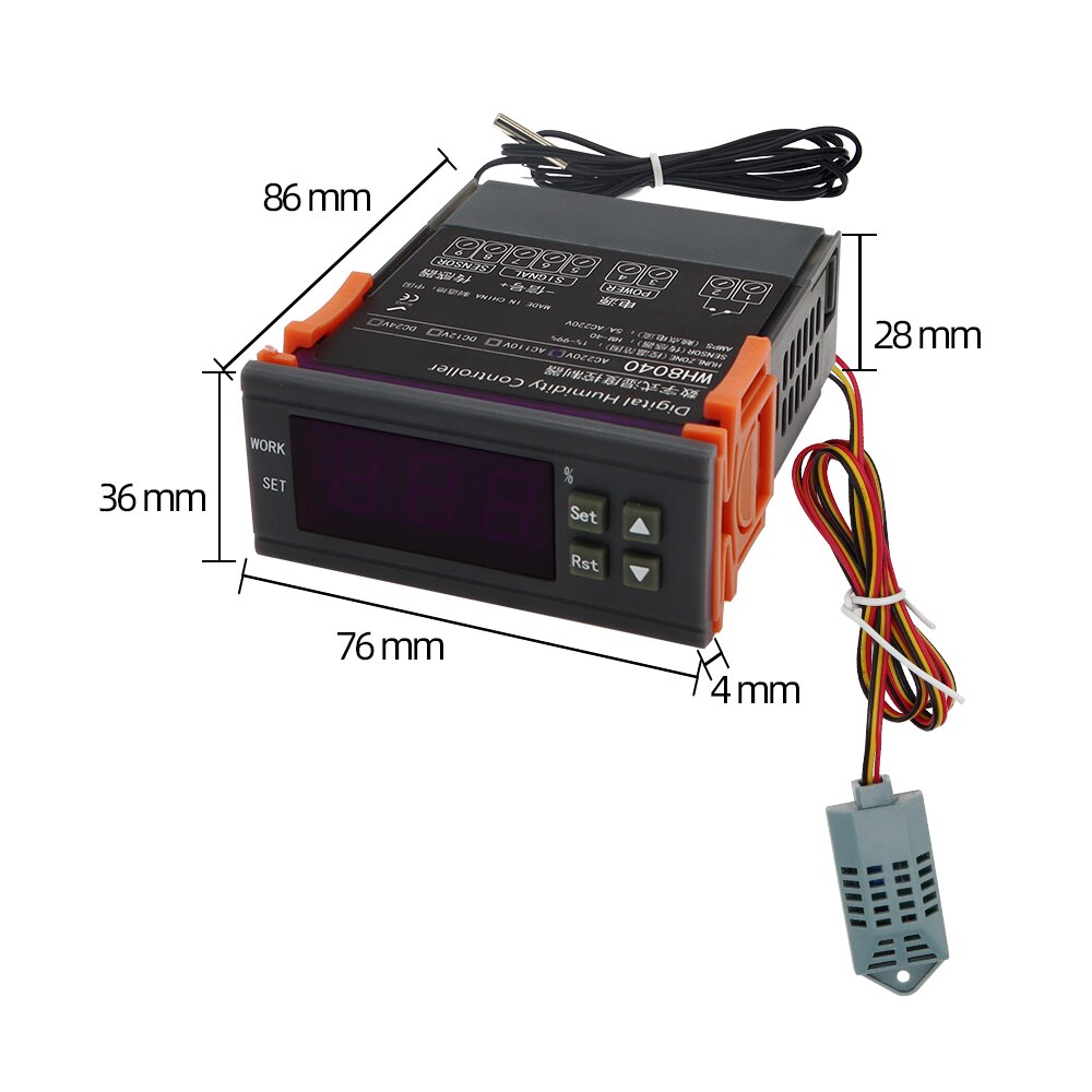 Contrôleur numérique d&#39;humidité WH8040, Instrument électronique de contrôle d&#39;humidité, régulateur avec interrupteur et hygromètre 1-99% 12V 24V 220V