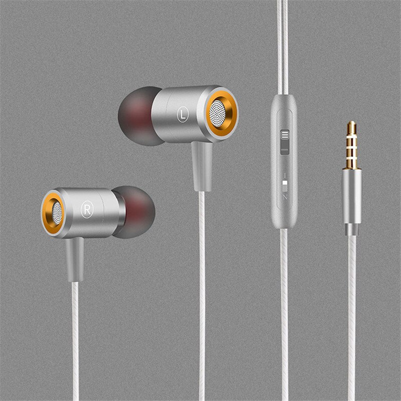 Metalen Krachtige Bass In-Ear Oordopjes Met Microfoon Voor Mobiele Telefoon 3.5Mm Jack Universele Muziek Oortelefoon Wired Controle oordopjes: Zilver