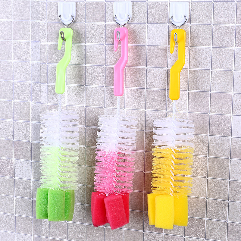 Brosse à biSantos multi-usages avec manche long, éponge à cheveux fins, brosse à livres, vaisselle domestique, outils de lavage de tasse, Bab: Default Title