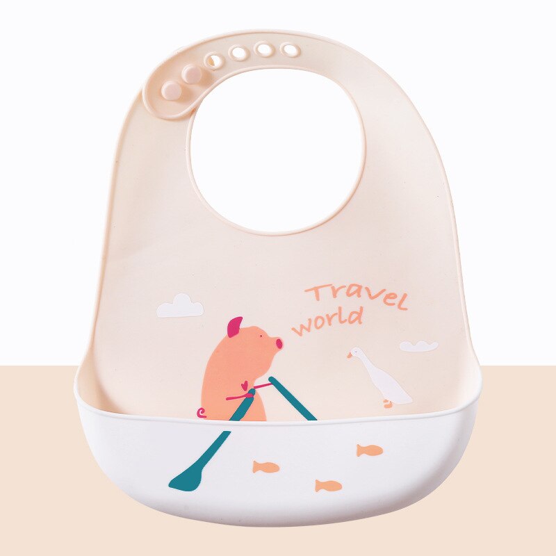 Waterdichte Zachte Siliconen Baby Slabbetjes Leuke Cartoon Print Baby Meisje Jongen Verstelbare Schort Bib Kids Lunch Feeding Stuff: orange