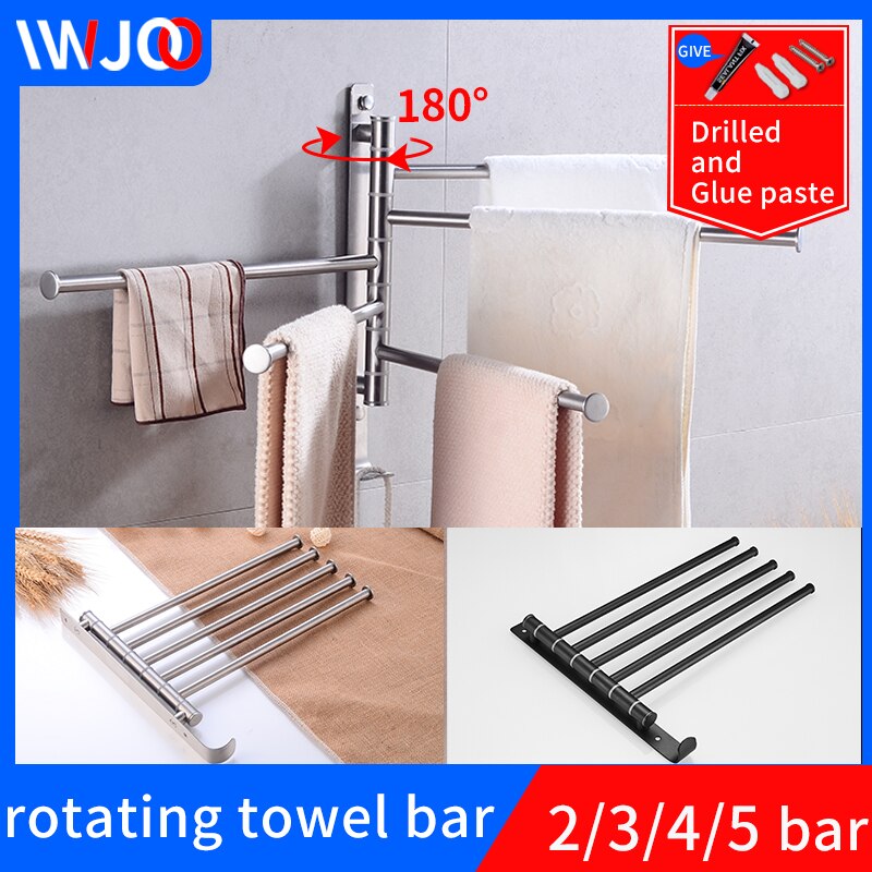 bathroom towel bar stainless steel hanging holder wall mounted glue paste rotating double towel holder rail hanger with hook