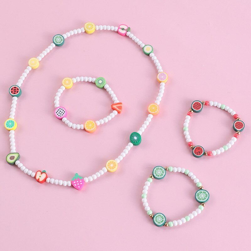 Kids Kettingen Meisjes Kinderen Leuke Fruit Ketting Armbanden Sets Mode Kind Jurk Sets Acryl Strand Strand Sieraden Set