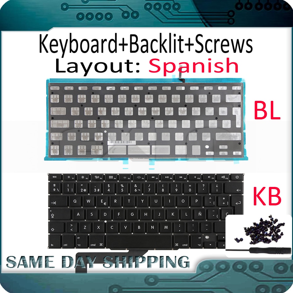 for Apple Macbook Pro Retina 15" A1398 SP Spain Spanish Keyboard with Backlight Backlit and Screws