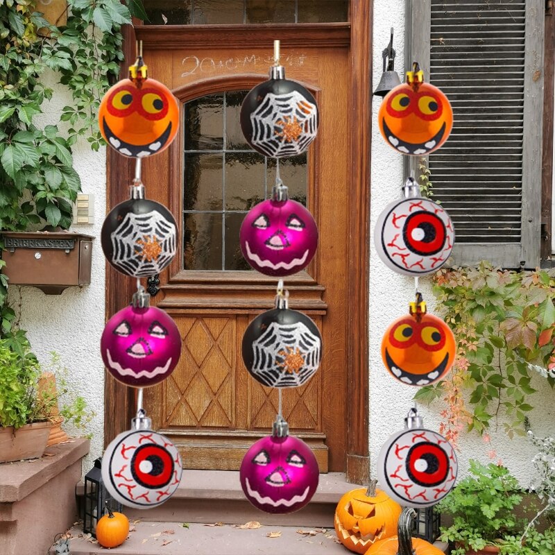 Bolas de plástico pintadas para Halloween, adornos de murciélago, calabaza, fantasma, Araña, colgante de Web, decoración de , Festival, 45BE, 12 Uds.