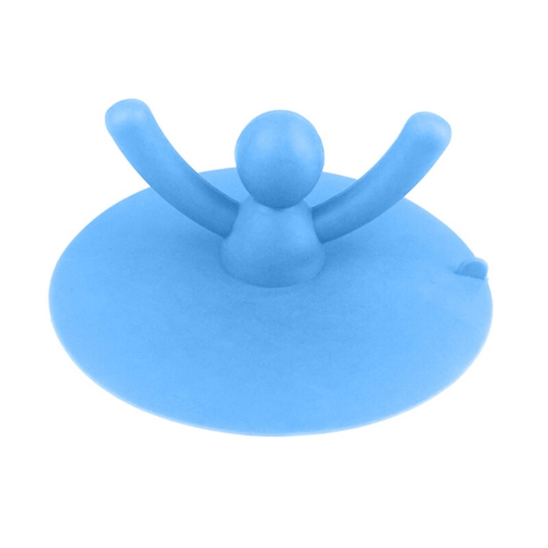 Tapón de drenaje de ducha con dibujo de persona, cubierta de silicona para bañera, recogedor de pelo para suelo, lavandería, cocina, baño, accesorios para el hogar: Azul