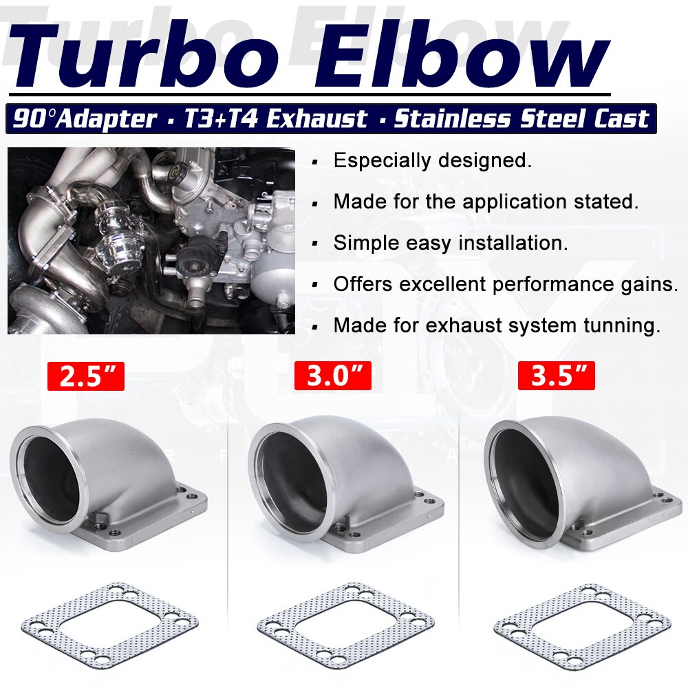 WLR - 2.5&quot; 3.0&quot; 3.5&quot; Vband 90 Degree Cast Turbo Elbow Adapter Flange 304 Stainless Steel For T3 T4 Turbocharger
