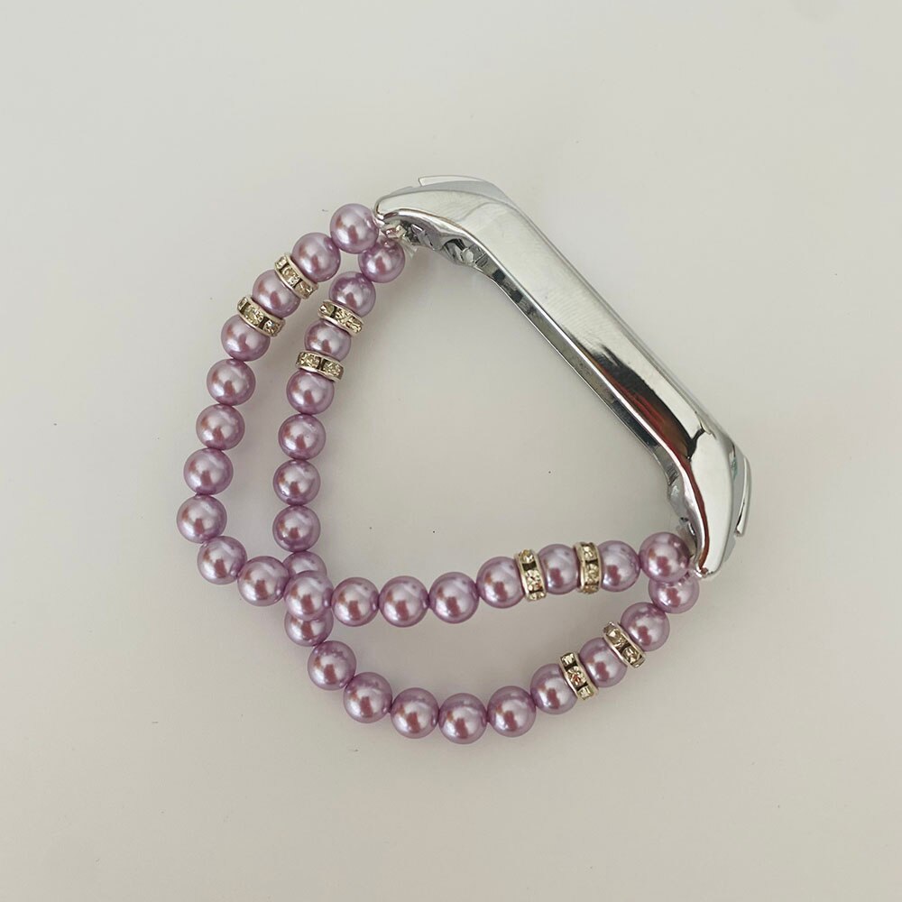 Pulsera de chica para Xiaomi Mi Band 6, pulsera elástica para Mi Band 3/4/5, joyería, pulsera con perlas: Mi Band 6 / B Purple