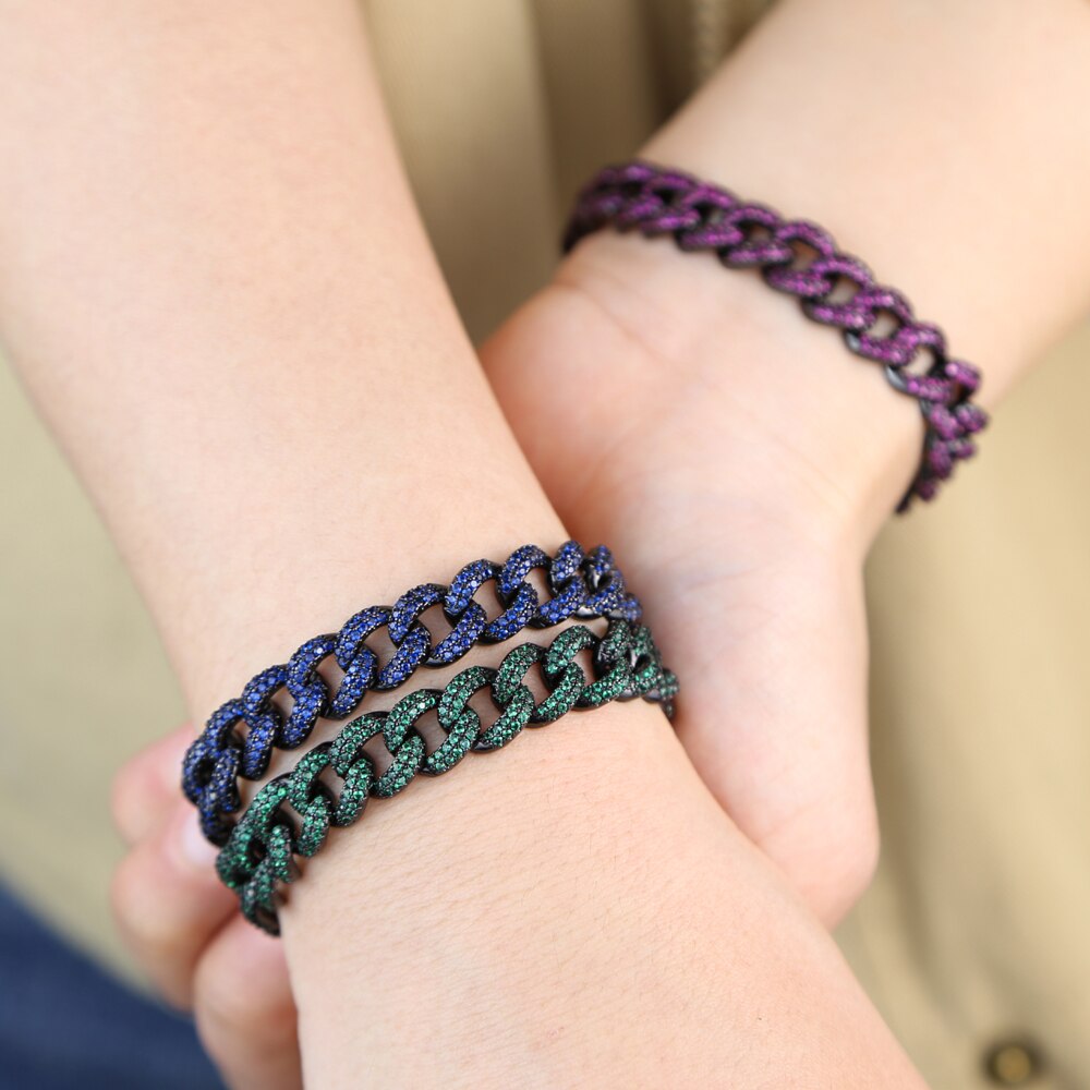 Micro pavé bling 5A zircon cubique cz hip hop glacé bling cubain lien chaîne bracelet pour femmes bijoux de charme