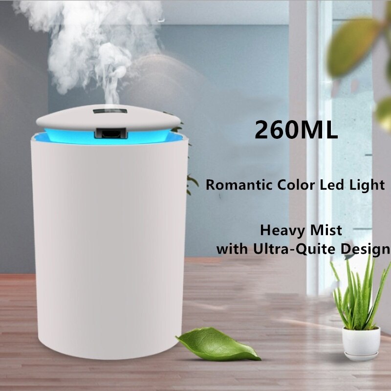 Draagbare 260Ml Luchtbevochtiger Usb Ultrasone Aroma Diffuser Cool Mist Maker Luchtbevochtiger Luchtreiniger Met Romantische Licht Led
