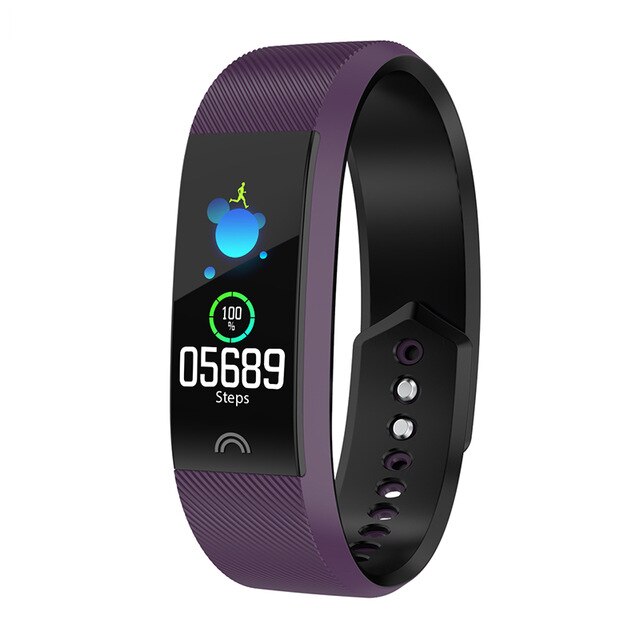 Ip68 waterdichte sporthorloges, stappenteller, bloeddrukmeter, zuurstofmeter, smartwatch, doos: Paars