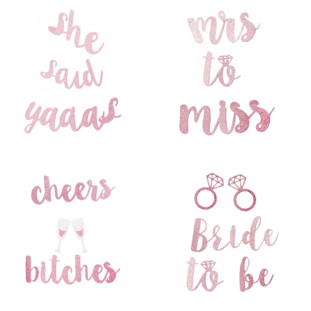 DIY Pink Glitter Paper Flags Bride Letter Banner Garland Bunting Banners Wedding Bachelorette Party Decoration