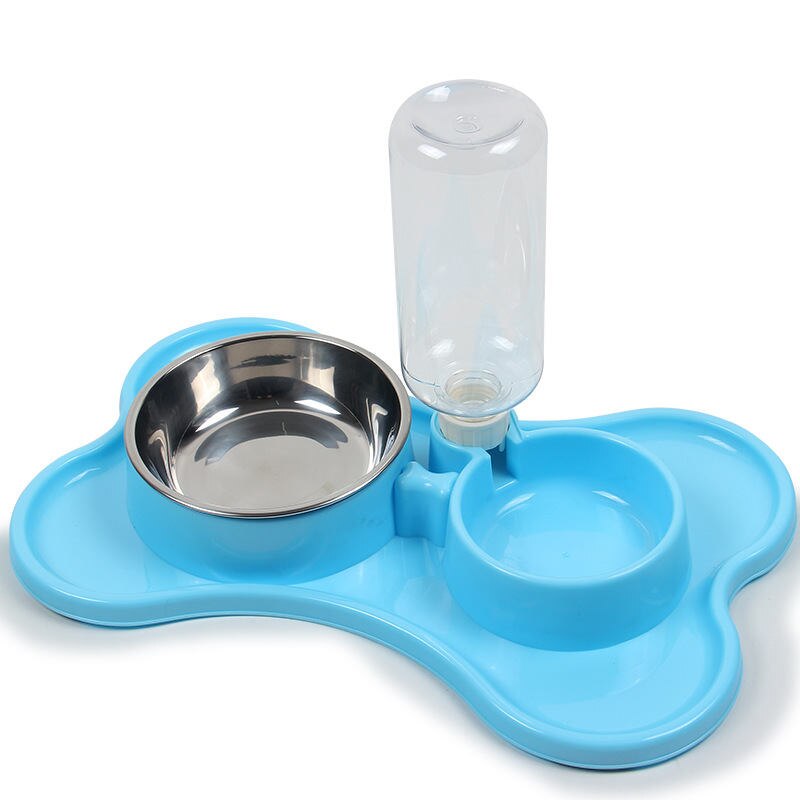 Cuencos antideslizantes de acero inoxidable para mascota, botella de agua para perro, cachorro, gato, bebida, comida para perro, cuenco doble, alimentador para gato, suministros: blue