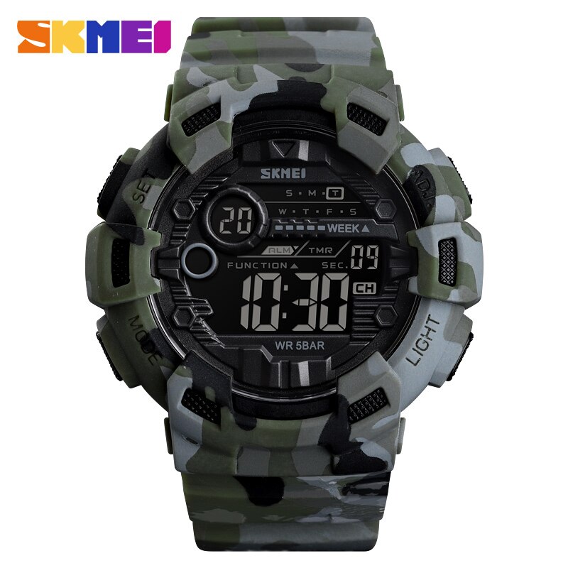 Sport Horloge Mannen Wekker 5BAR Waterdicht Week 12/24 Uur Display Herenhorloges Denim Mannelijke Digitale Horloge Relogio Masculino: Green camouflage