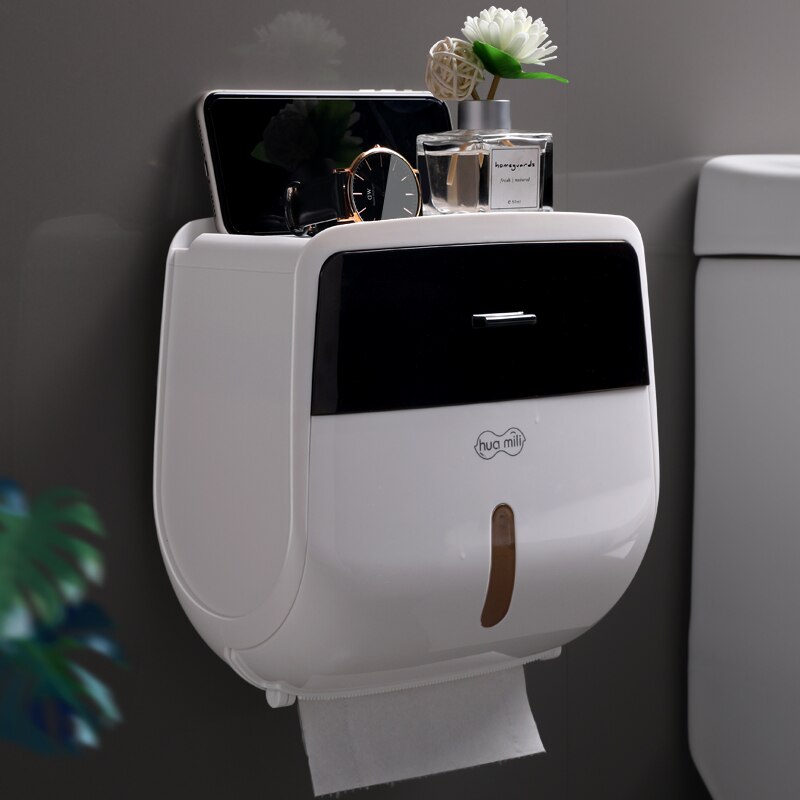 Toiletpapirkasse papirholder rullefri stansning vægmonteret husholdningspapir toiletpapirstativ badeværelse tilbehør: Sort dobbelt
