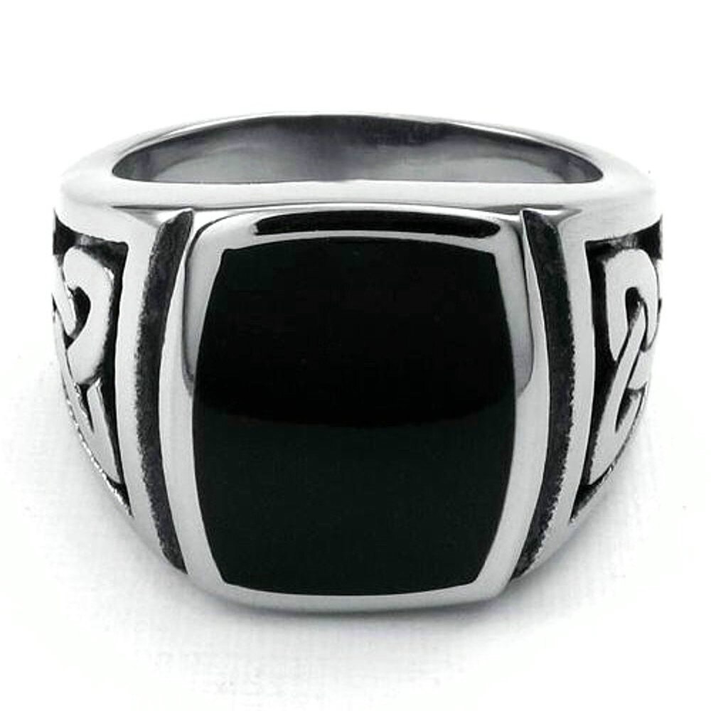 Smycken rostfritt stål ring knut signet smycken tung bred ring svart silver färg ring storlek 7 -15