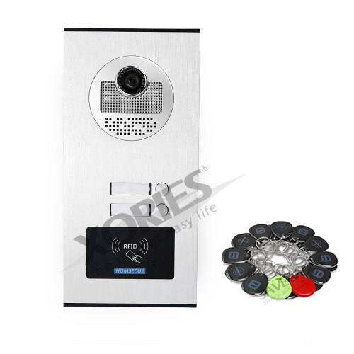 HOMSECUR 4-Wire 7inch Video Door Intercom Apartment System with 2 Monitors 1 Outdoor Camera 20pcs RFID Keyfob Included