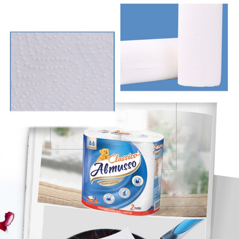 2 rollen / lift  (1 rollen hebben ongeveer 50 knopen) kenmerkende stoffen papieren handdoeken, zachte en sterke keukenpapieren handdoeken, wit