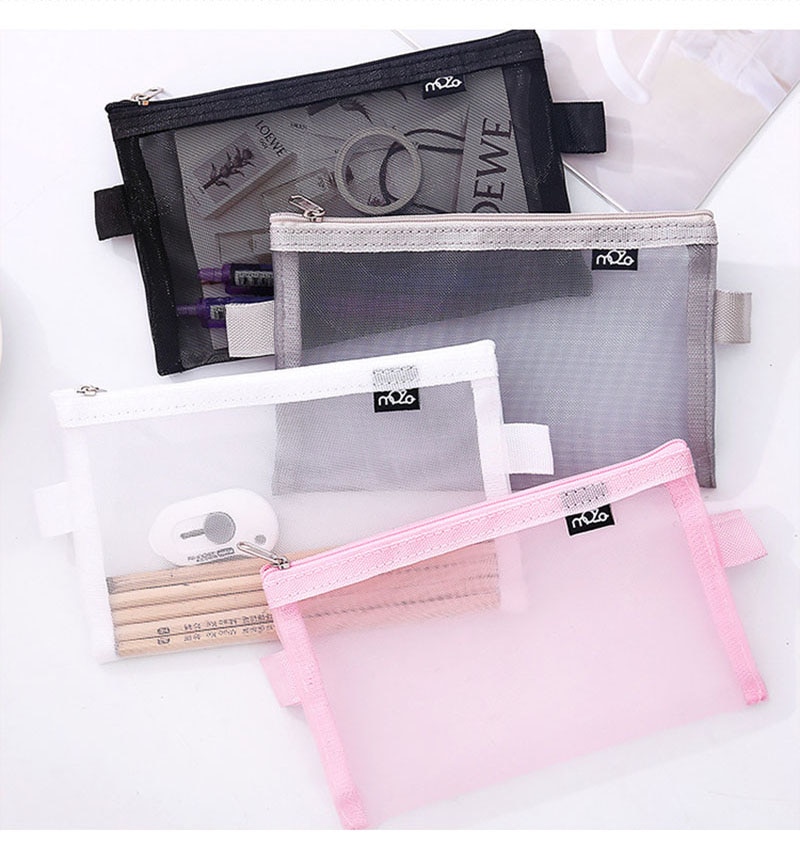 Simple Transparent Mesh Pencil Case Office Student Pencil Cases Nylon Kalem Kutusu School Supplies Pen Box Astuccio Scuola