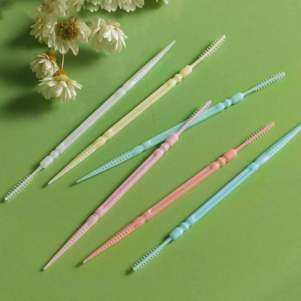 100/200Stck Einweg Süssigkeit Farbe Zahnstocher Pinsel Weiche PP Zahnseide Interdentalbürste Zahnstocher Stock Doppel-kopf Interdentalbürste pinsel
